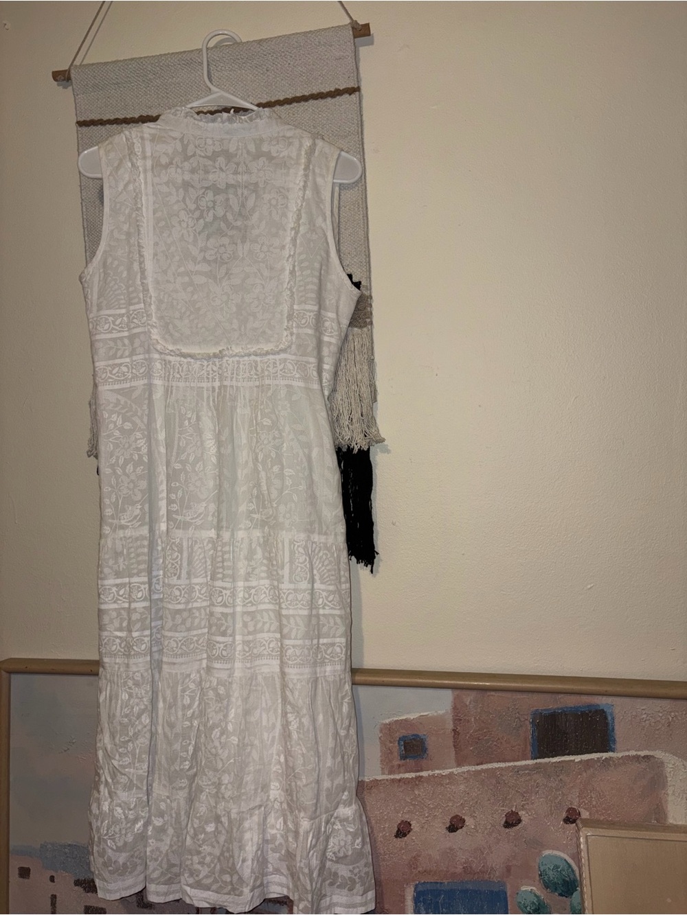 Boho White Sleeveless Maxi Dress with Tassel Tie - Picture 2 of 5